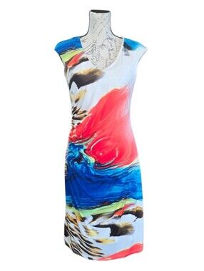 Bali White Red Blue Watercolor Print Sleeveless Dress 10